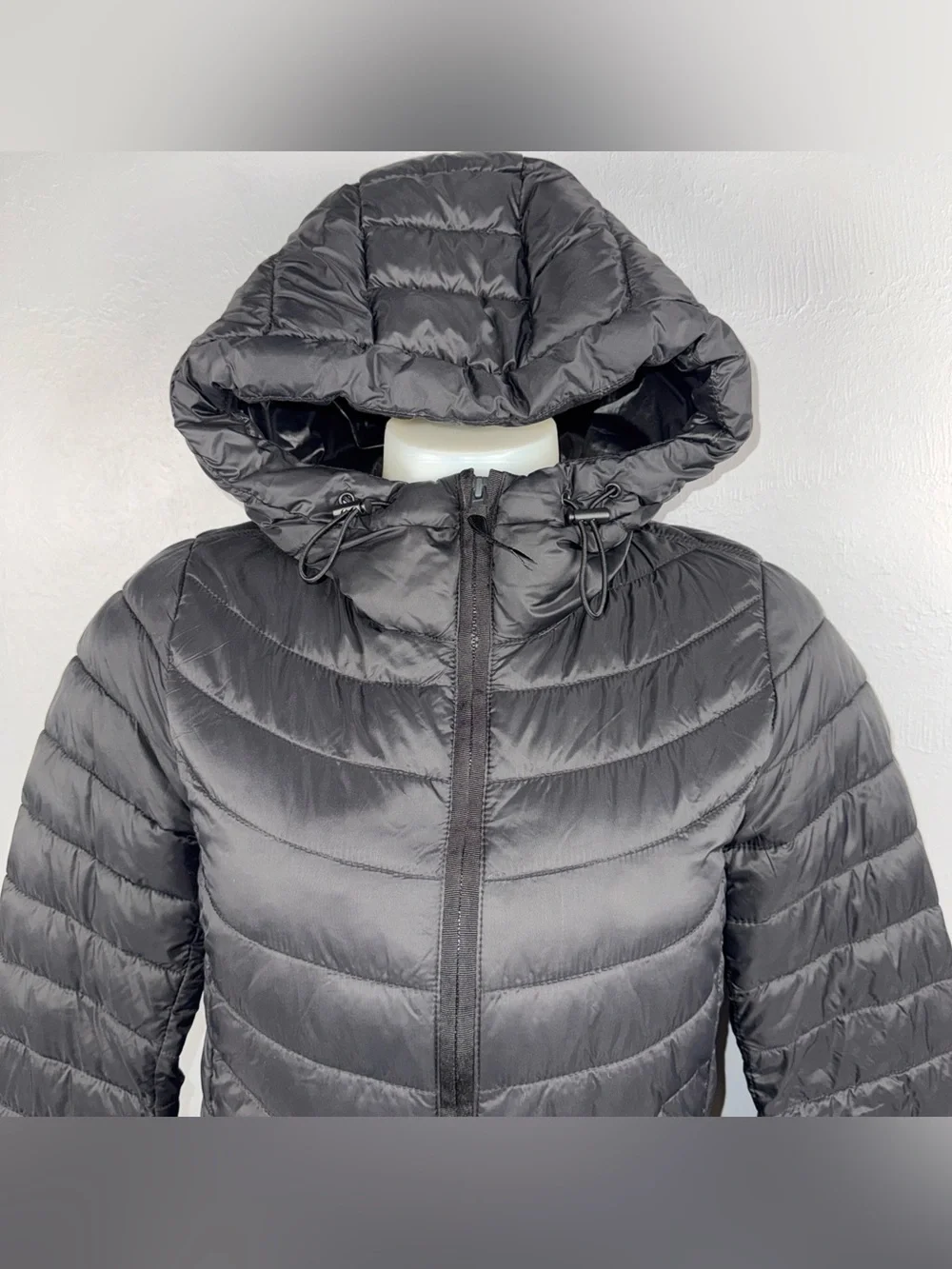 GAP Upcycled Long Puffer Hooded Lightweight Coat Parka Jacket XS Black Packable